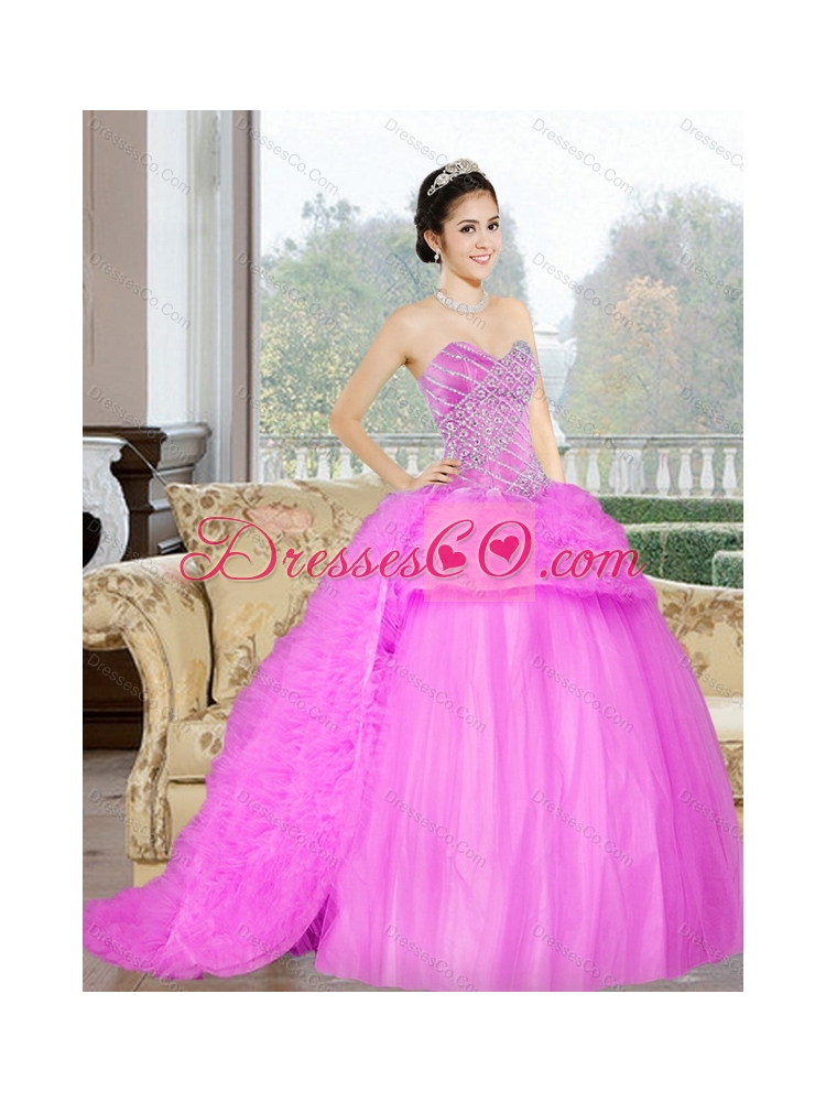 Cheap Court Train Quinceanera Dress with Beading and Ruffles