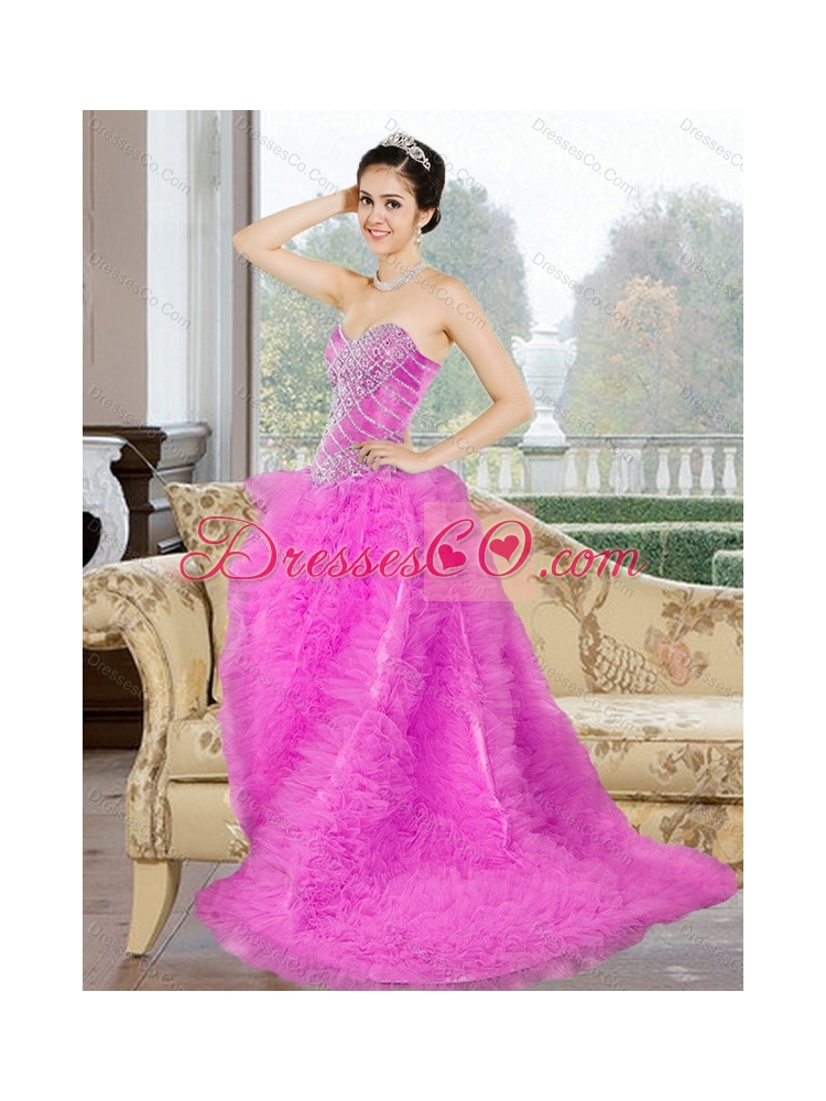 Cheap Court Train Quinceanera Dress with Beading and Ruffles