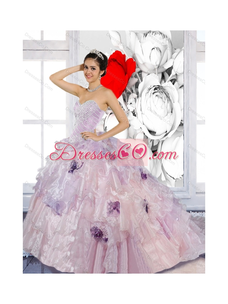 Beading and Appliques  Artistic Quinceanera Dress with Brush Train