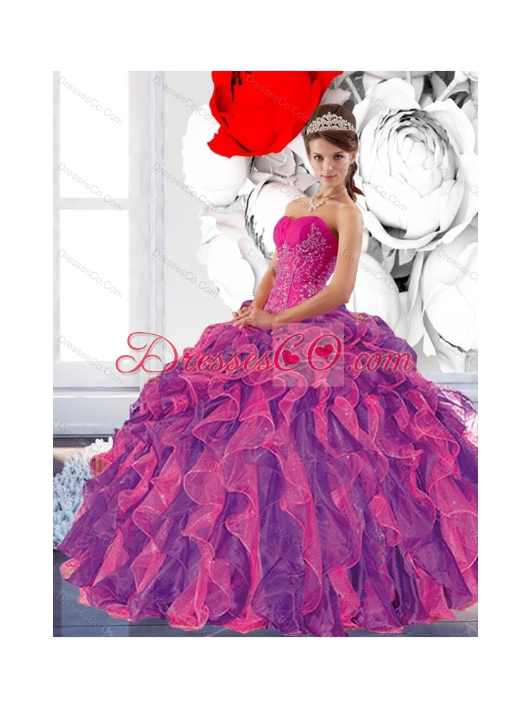Colorful  Quinceanera Dress with Appliques and Ruffles