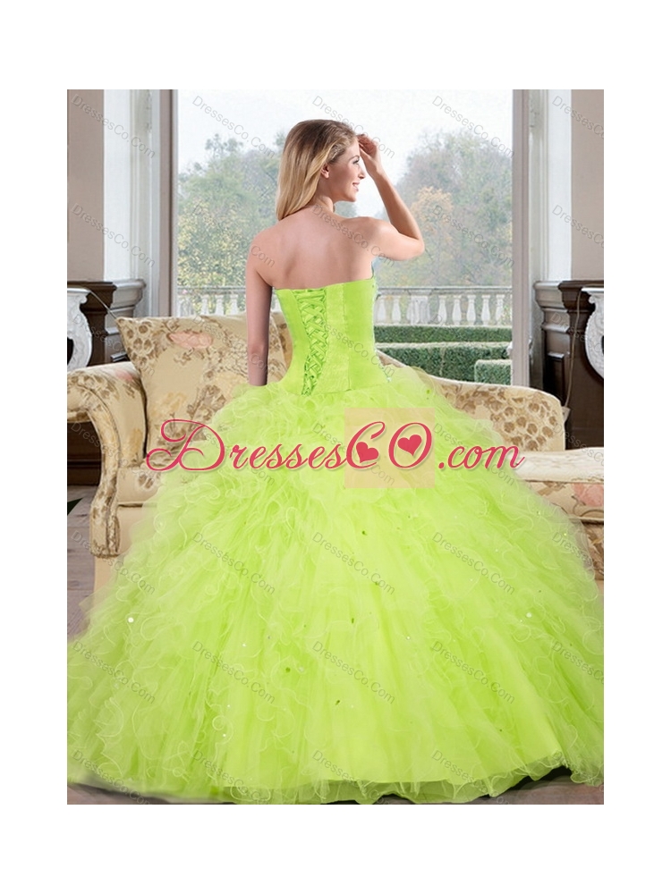 Luxurious Beading and Ruffles  Quinceanera Dress in Yellow Green