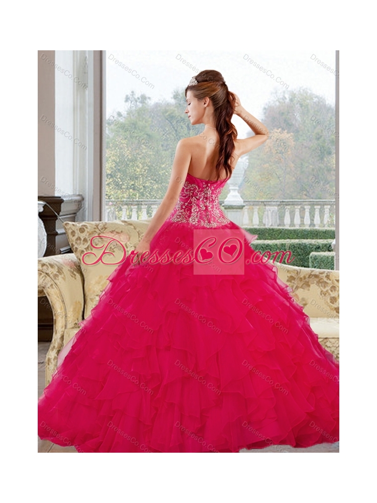 Romantic  Red Quinceanera Dress with Appliques and Ruffles