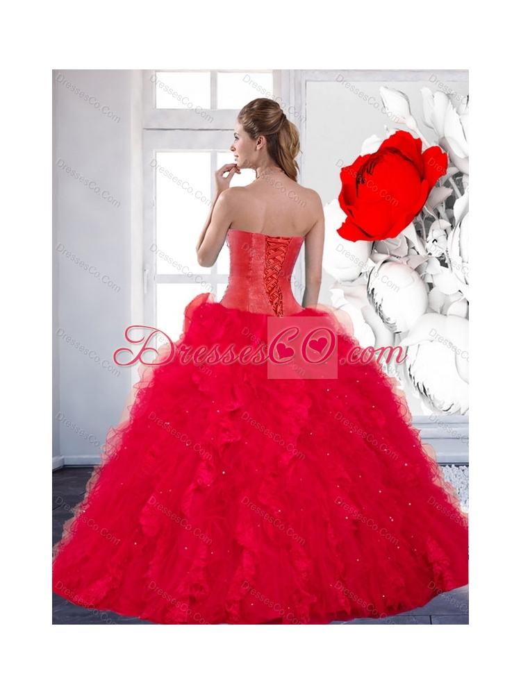 Red Quinceanera Dress with Beading and Ruffles