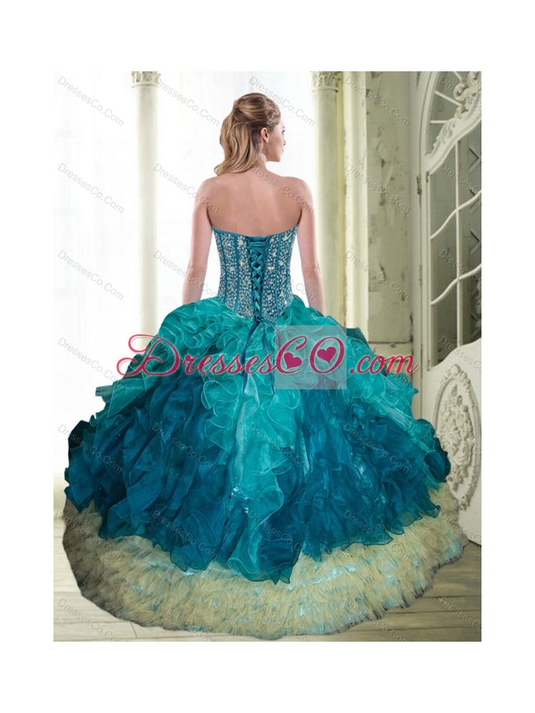 Classic Beading and Ruffles Quinceanera Dress in Multi Color