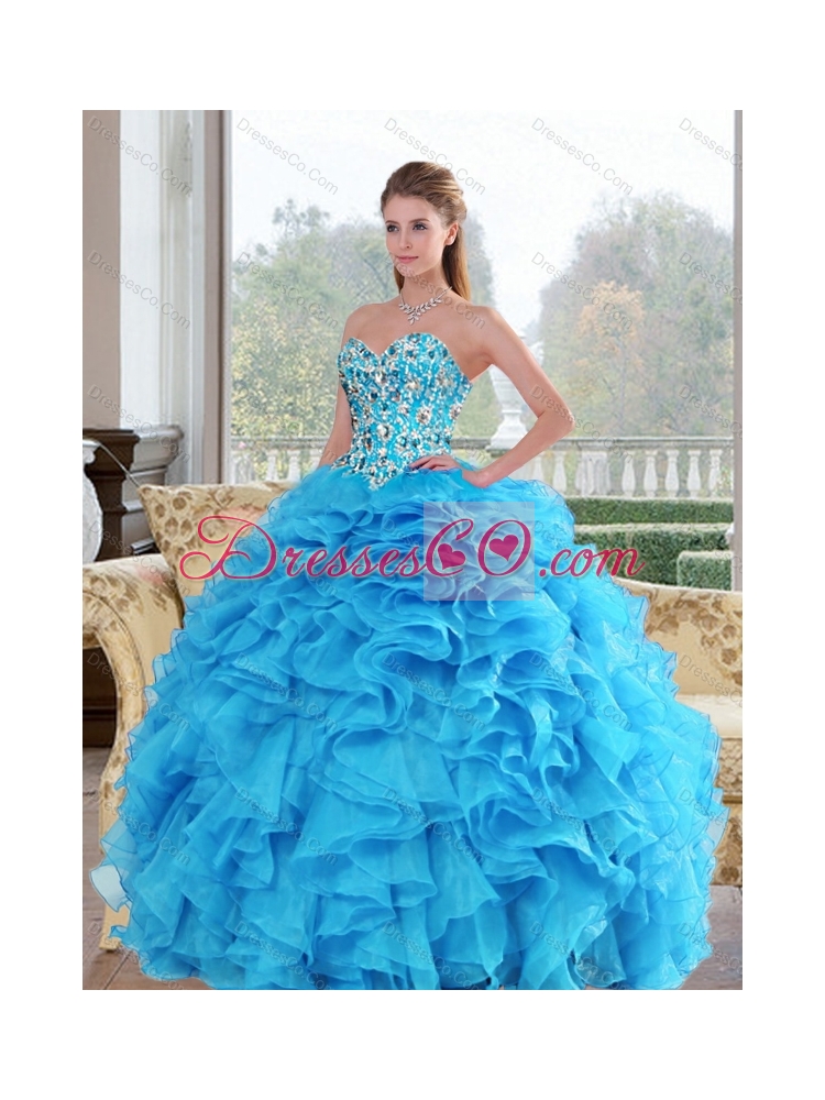 Elegant Baby Blue Quinceanera Dress with Beading and Ruffles