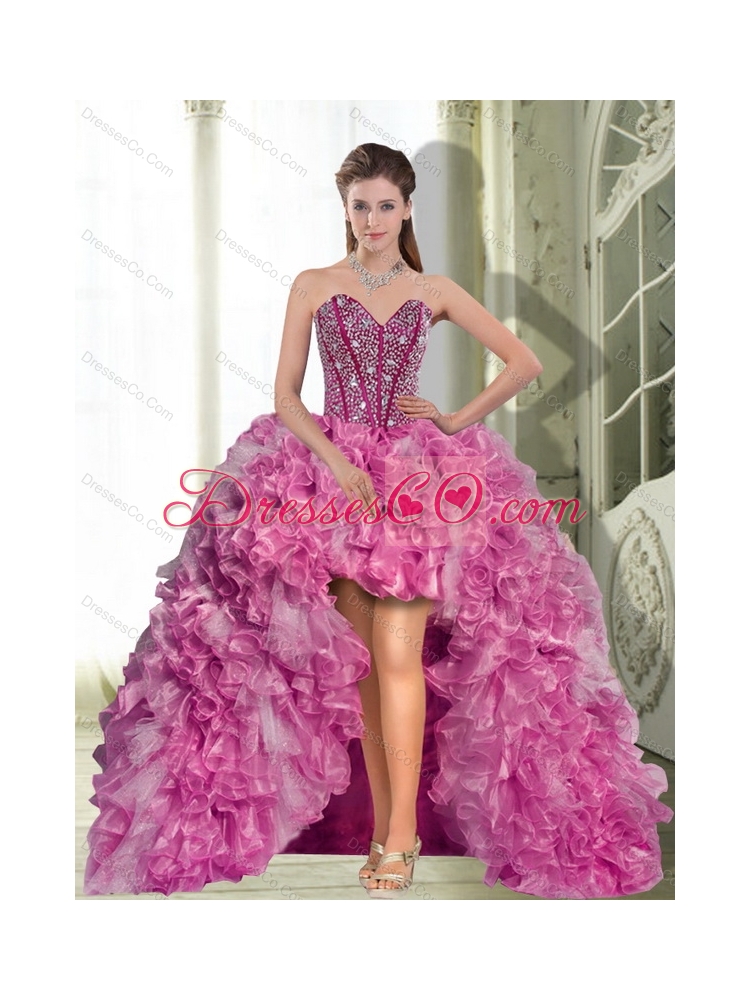 Dynamic High Low Beading and Ruffles Prom Dresses