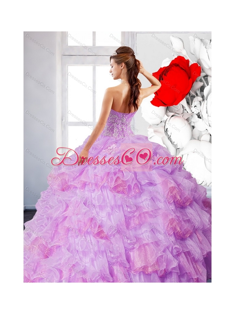 Elegant Strapless Appliques and Ruffles  Quinceanera Dress in Lilac
