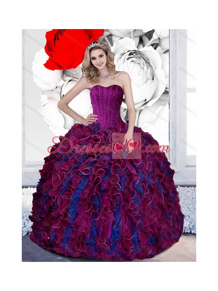 Exquisite Beading and Ruffles  Quinceanera Dress in Multi Color
