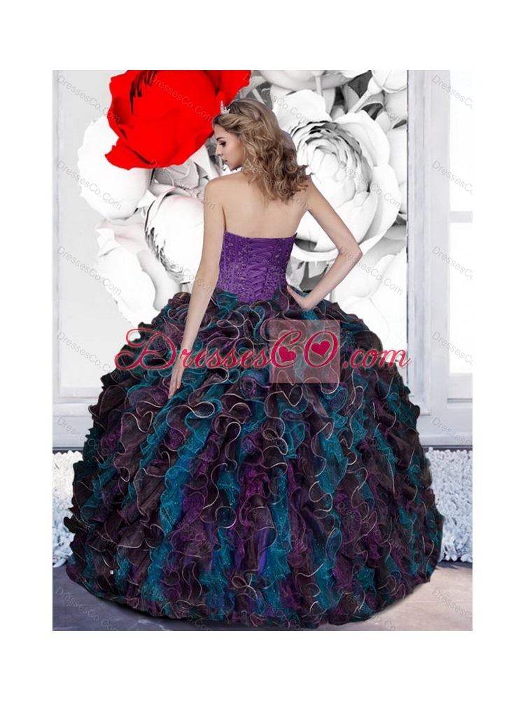 Exquisite Beading and Ruffles  Quinceanera Dress in Multi Color