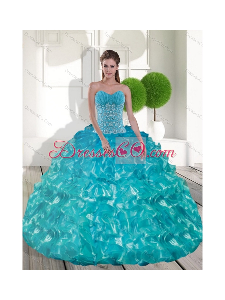 Classic Teal Quinceanera Dress with Appliques and Ruffled Layers