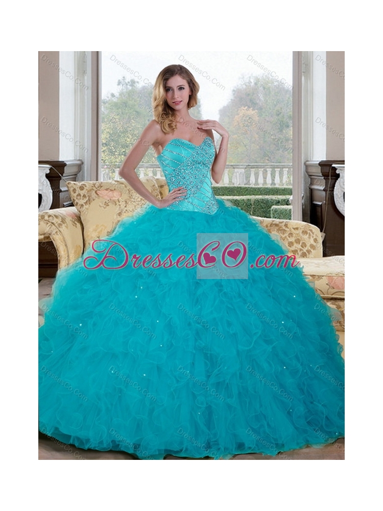 Classic Beading and Ruffles  Quinceanera Dress in Teal