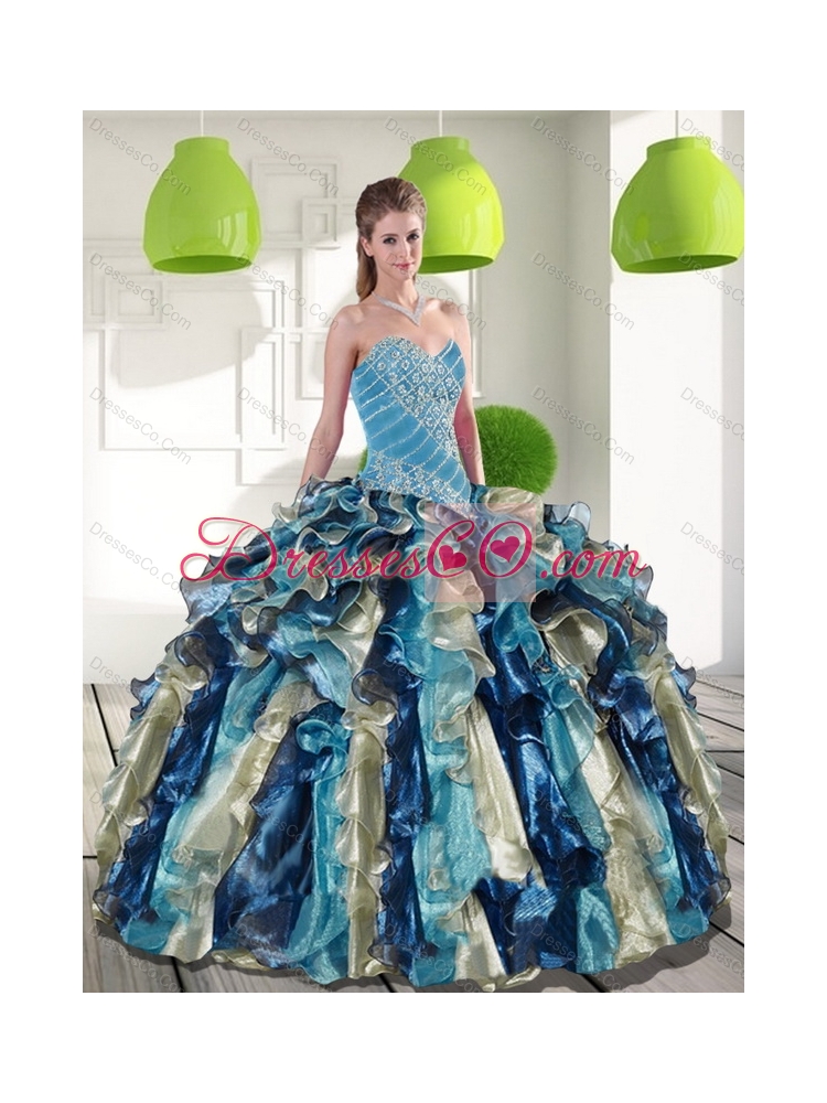 Classic Multi Color Quinceanera Dress with Beading and Ruffles for