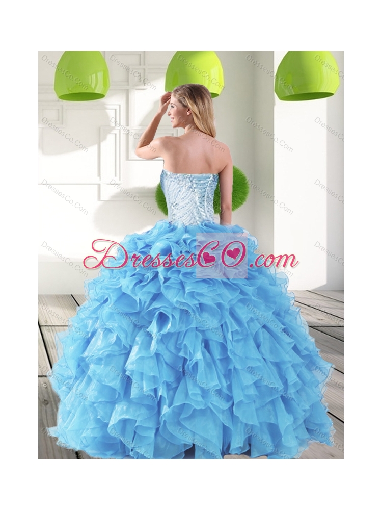 Latest  Aqua Blue Quinceanera Dress with Beading and Ruffles