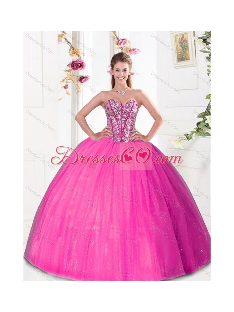 Latest Beading and Pick Ups  Quinceanera Dress in Hot Pink