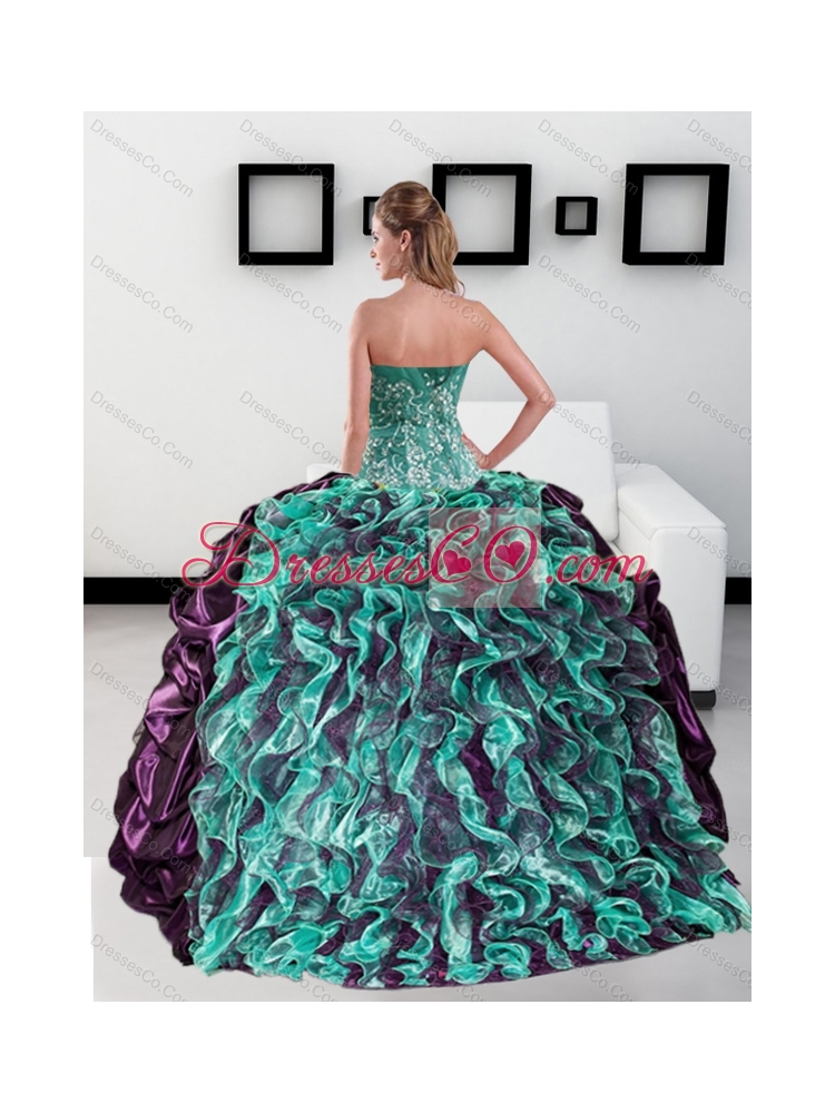 Colorful Unique Quinceanera Dress with Pick up and Ruffles