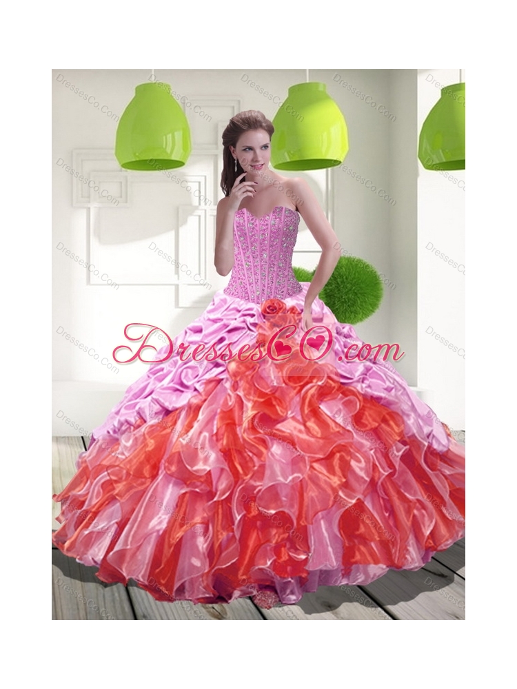 Latest Pick Ups and Ruffles Quinceanera Dress in Multi Color
