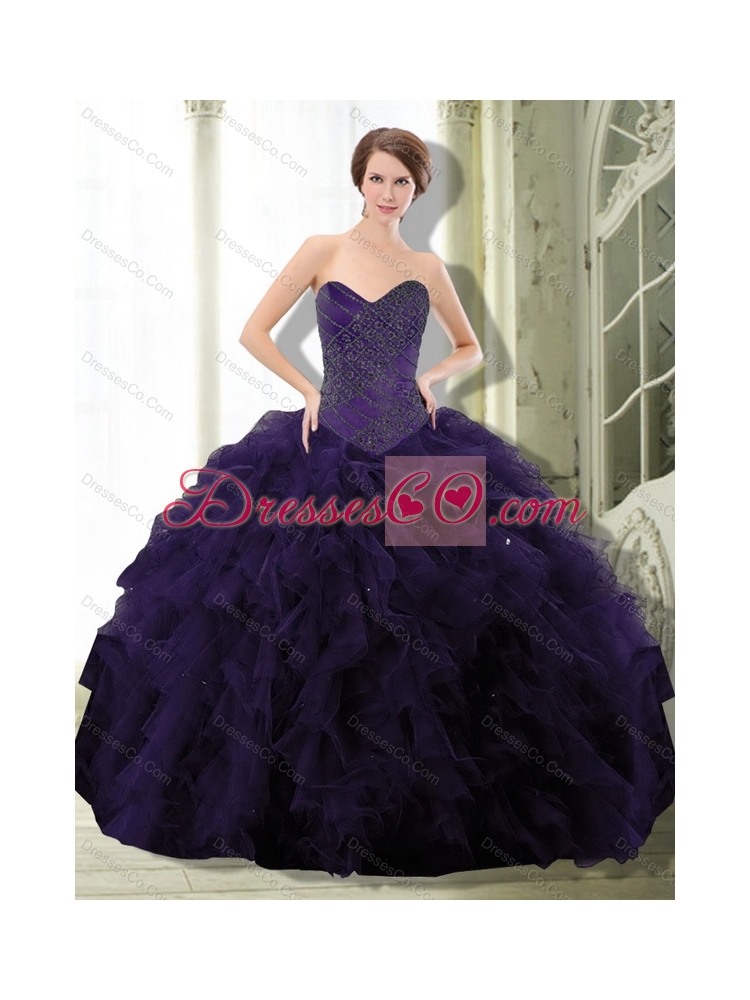 Pretty Dark Purple Quinceanera Dress with Beading and Ruffle