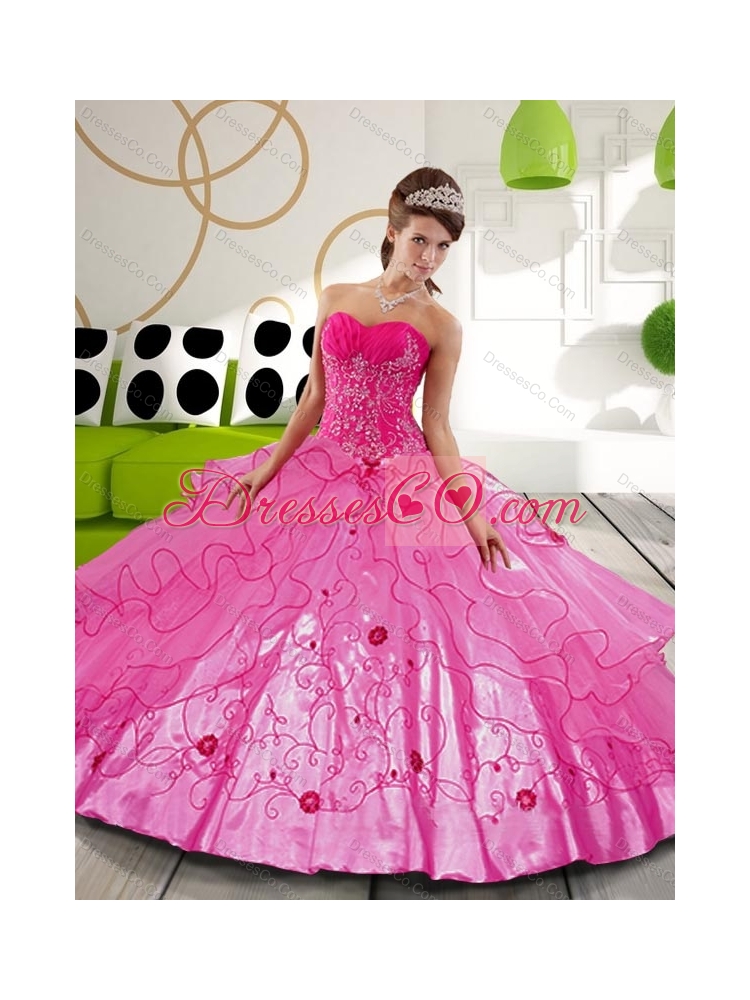 Pretty Hot Pink Ball Gown Quinceanera Dress with Appliques