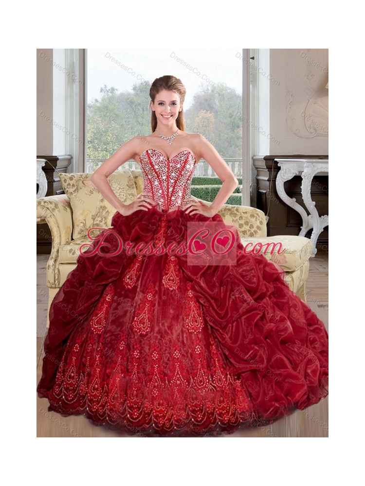 Inexpensive Beading and Pick Ups  Unique Quinceanera Dress in Wine Red