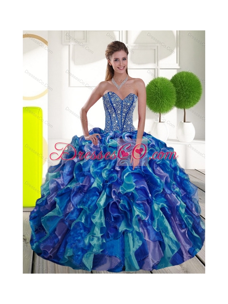 Pretty Beading and Ruffles  Quinceanera Dress in Multi Color