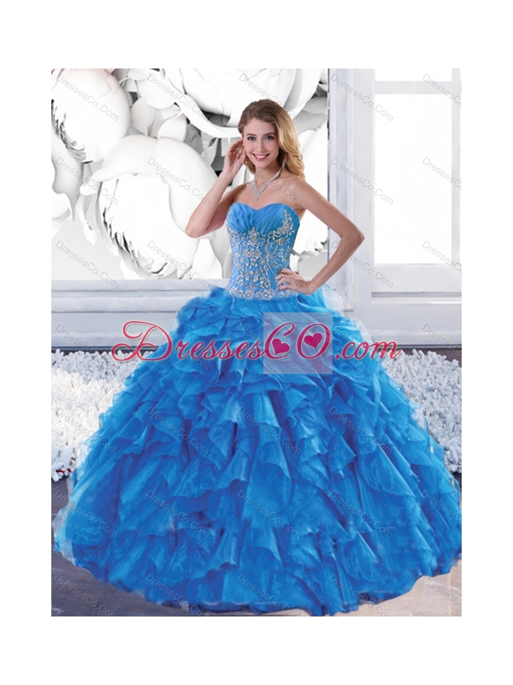 Pretty Teal Quinceanera Dress with Appliques and Ruffles