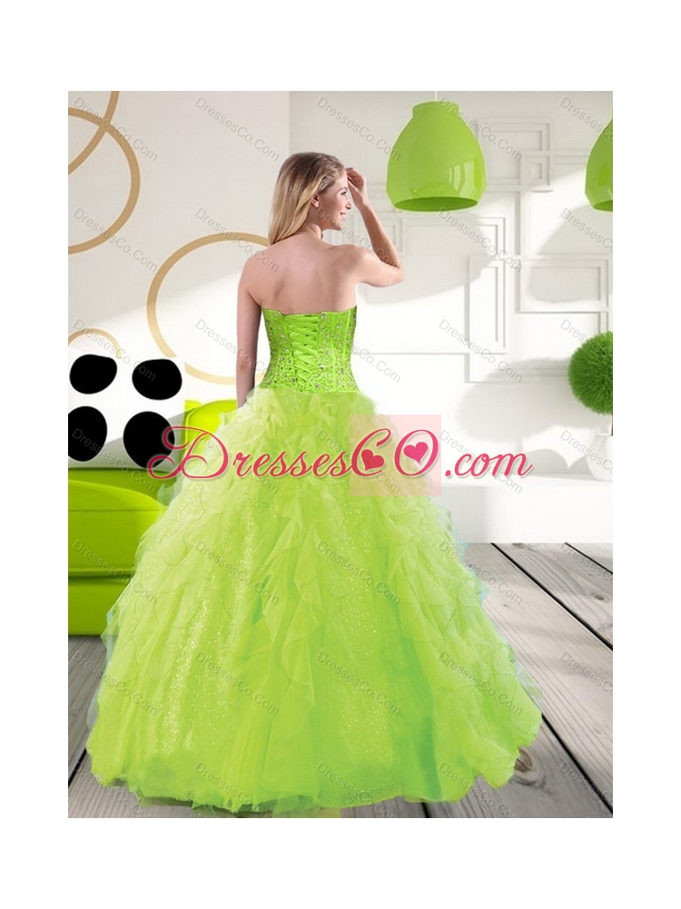 Unique Spring Green  Quinceanera Dress with Beading and Ruffles
