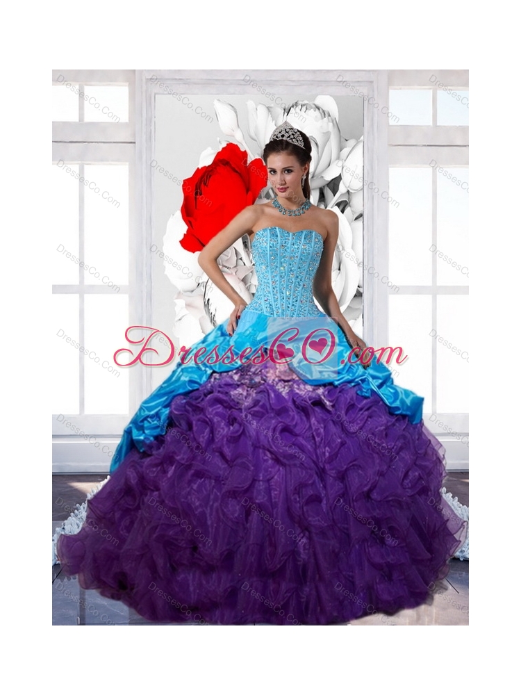 Unique Beading and Ruffles  Multi Color Quinceanera Dress with Pick Ups