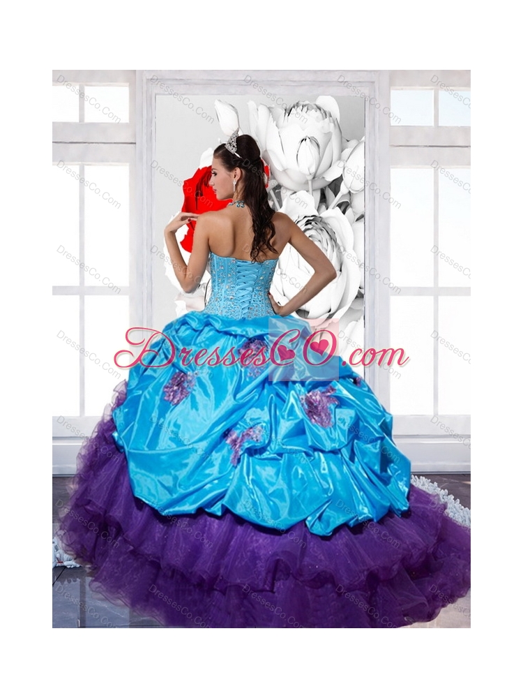 Unique Beading and Ruffles  Multi Color Quinceanera Dress with Pick Ups