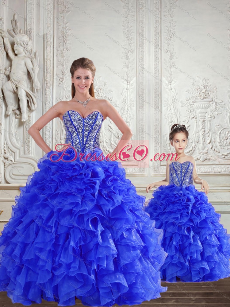 Fashionable Royal Blue Princesita Dress with Beading and Ruffles for