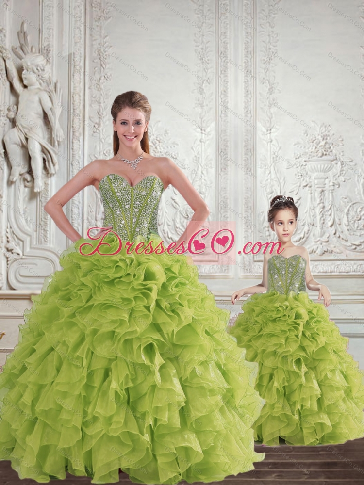 New Style Beading and Ruffles Princesita Dress in Yellow Green for