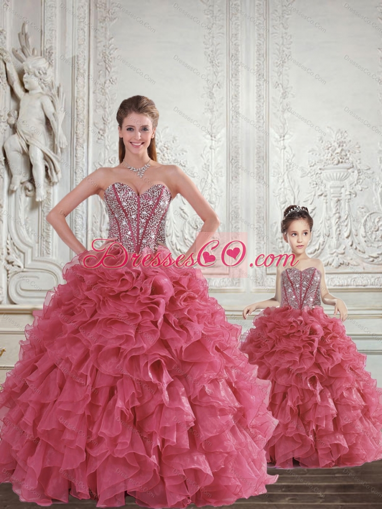 Romantic Beading and Ruffles Rust Red Sweet 15 Dress for