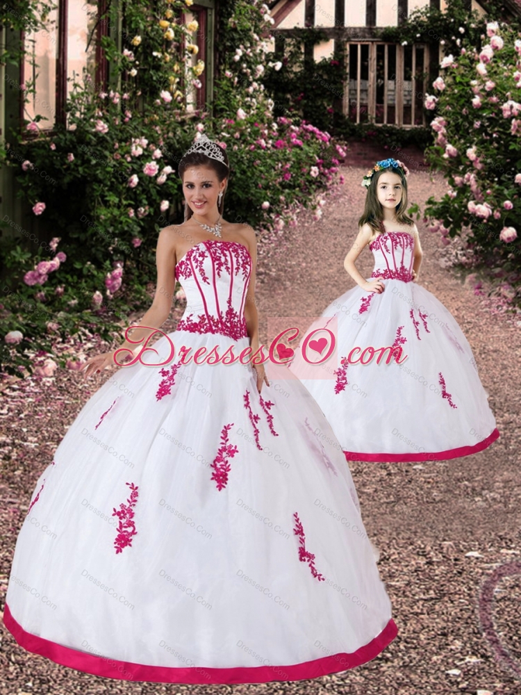 Unique Satin and Organza Appliques White and Hot Pink Princesita Dress