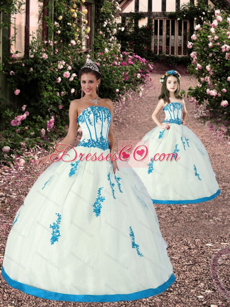 Exquisite Appliques White and Teal Princesita Dress for