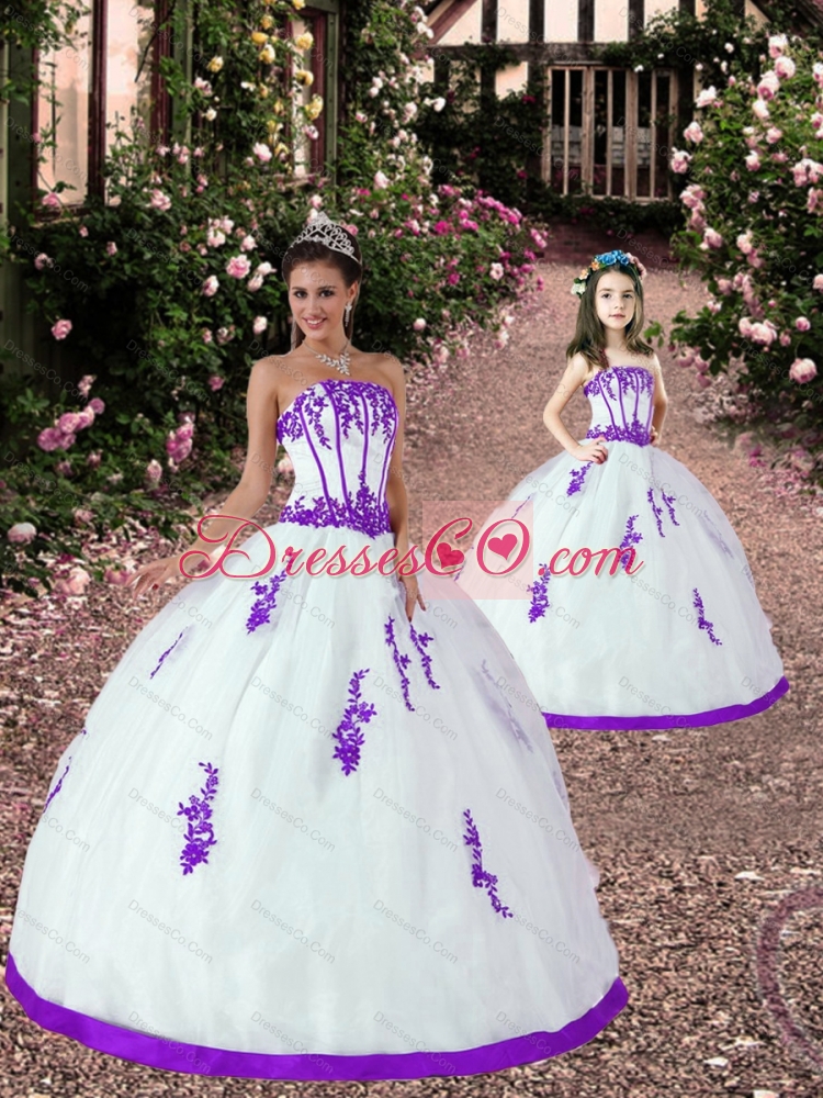 Fashionable Appliques White and Eggplant Purple Princesita Dress for