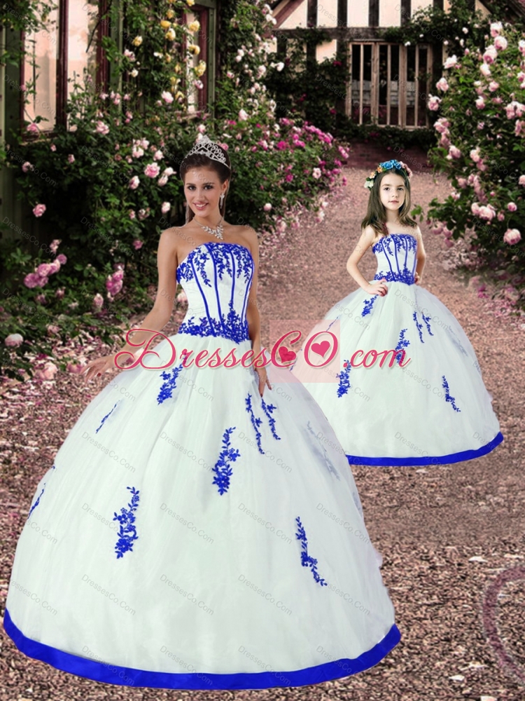 New Style Appliques Princesita Dress in White and Royal Blue for