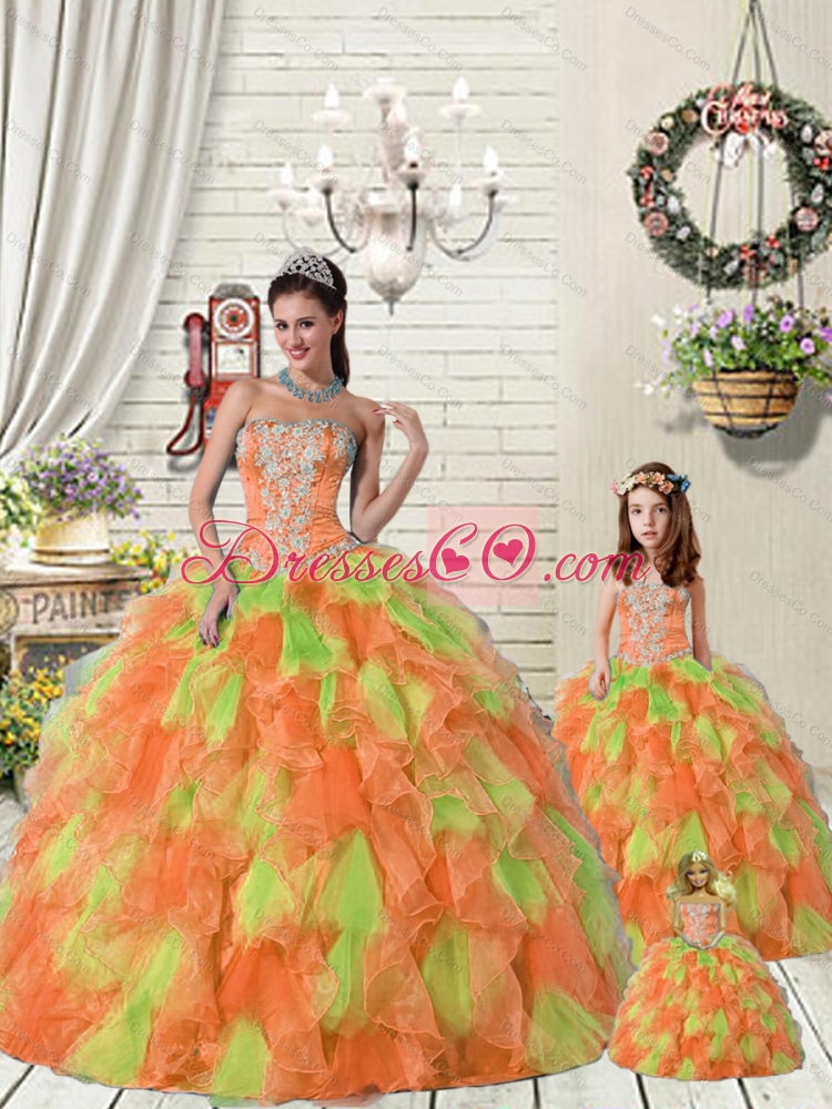 Top Seller Ruffles and Beading Orange Red and Green Princesita Dress for
