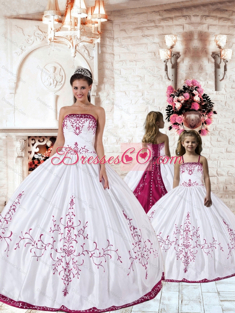 Trendy Fuchsia Embroidery White Princesita Dress for