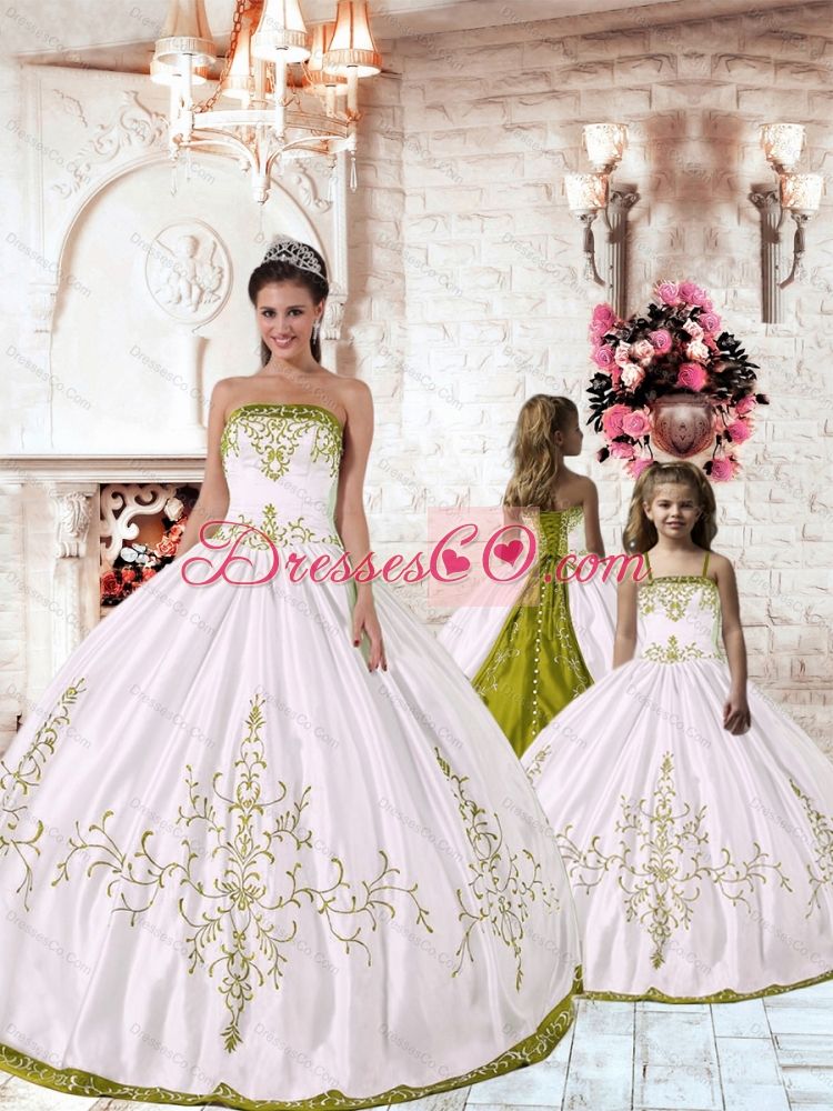 Unique White Princesita Dress with Yellow Green Embroidery for