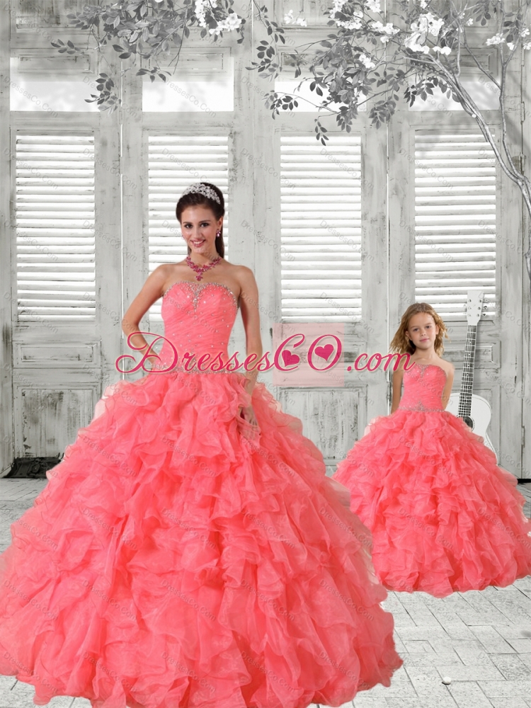Most Popular Coral Red Princesita Dress with Beading and Ruching for