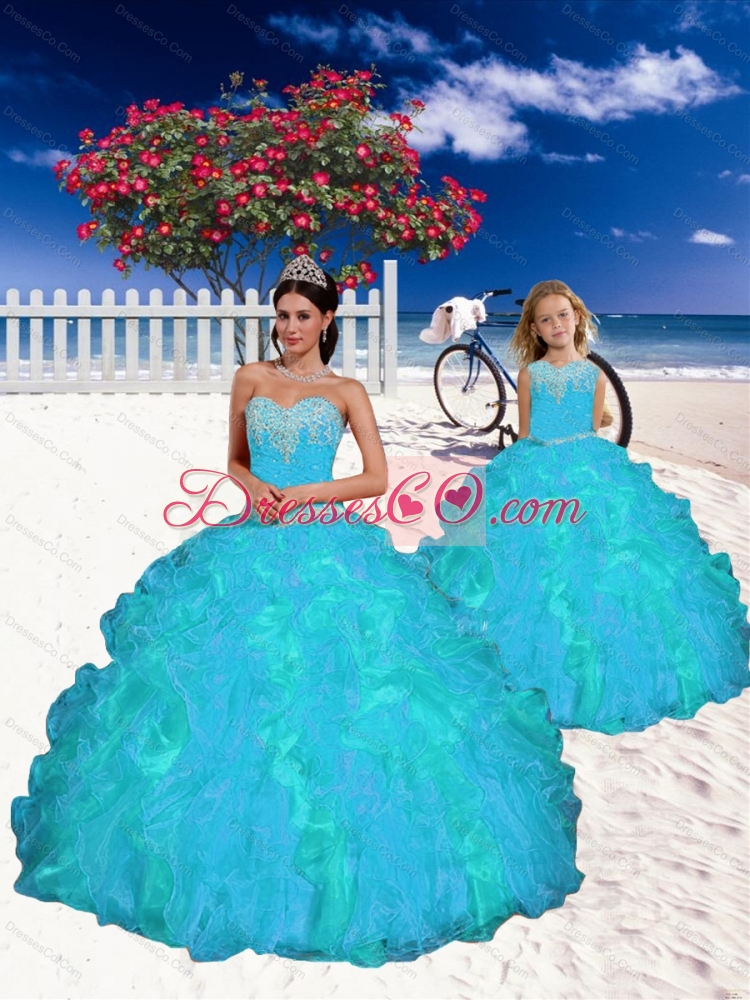 Fashionable Appliques and Beading Princesita Dress in Aqua Blue Color