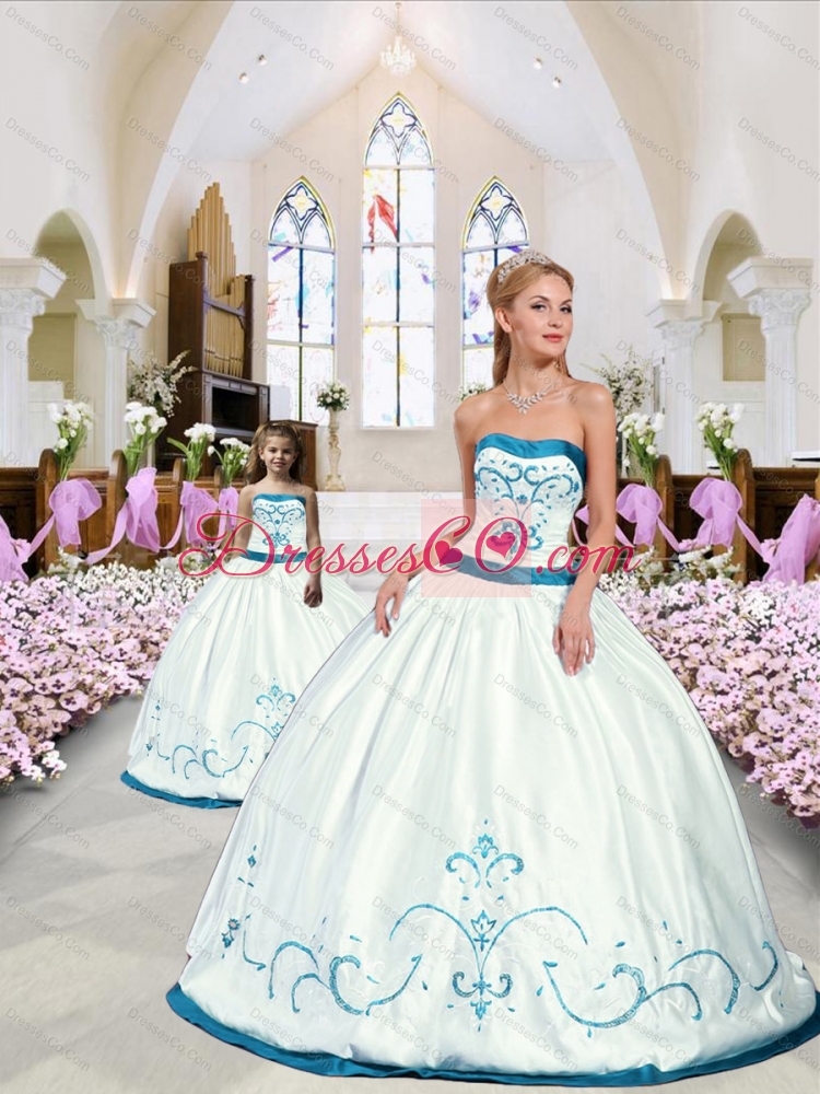Modest Embroidery White and Blue Princesita Dress