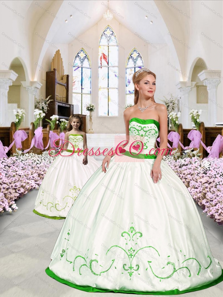Beautiful Embroidery White and Spring Green Princesita Dress for  Spring