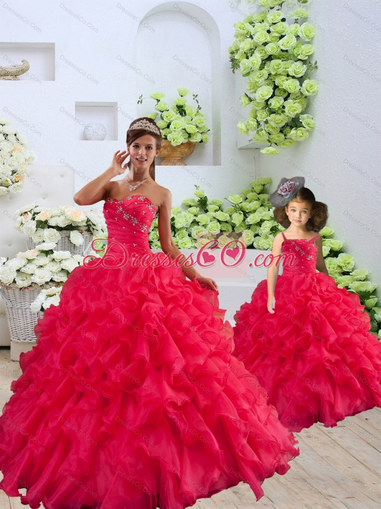 Coral Red Ruffles Organza Princesita Dress with Beading