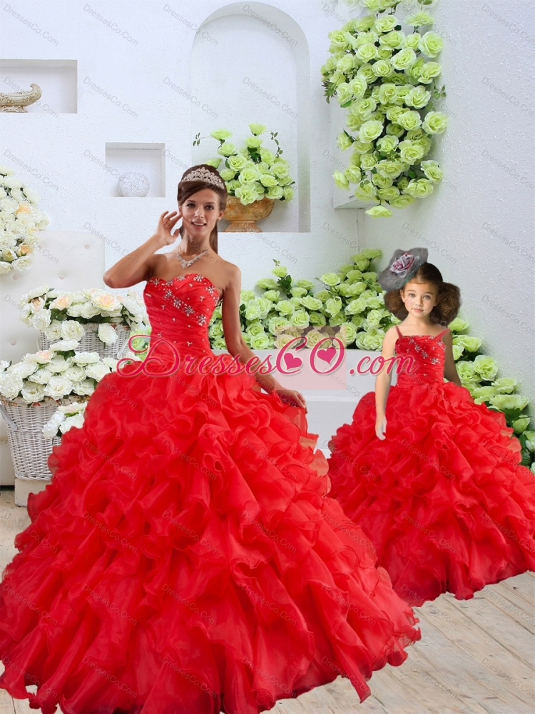 New Arrival Organza Coral Red Princesita Dress with Beading and Ruffles for