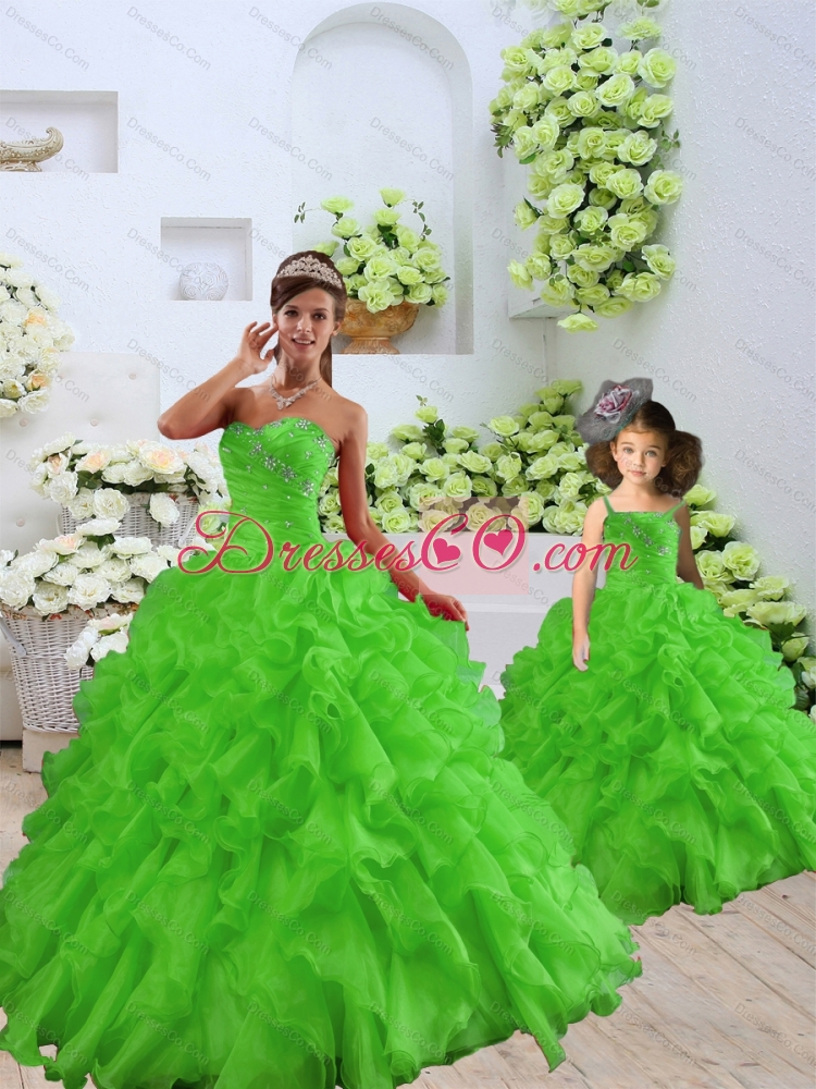 New Style Beading and Ruffles Princesita Dress in Spring Green for