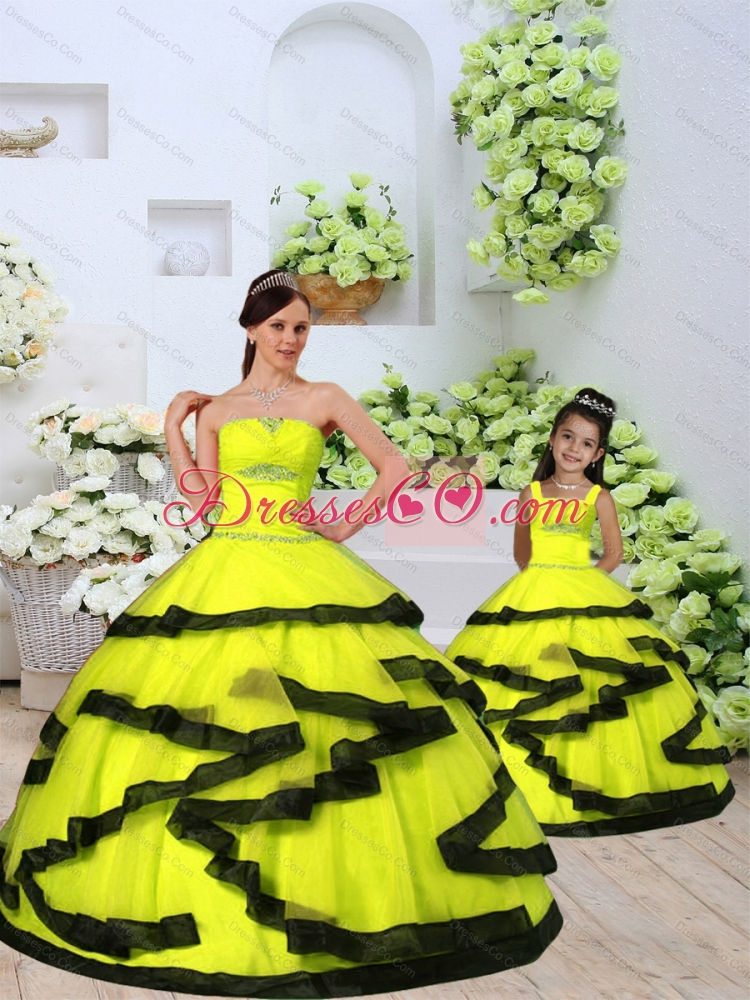 Classical Organza Yellow Princesita Dress with Beading and Ruching for
