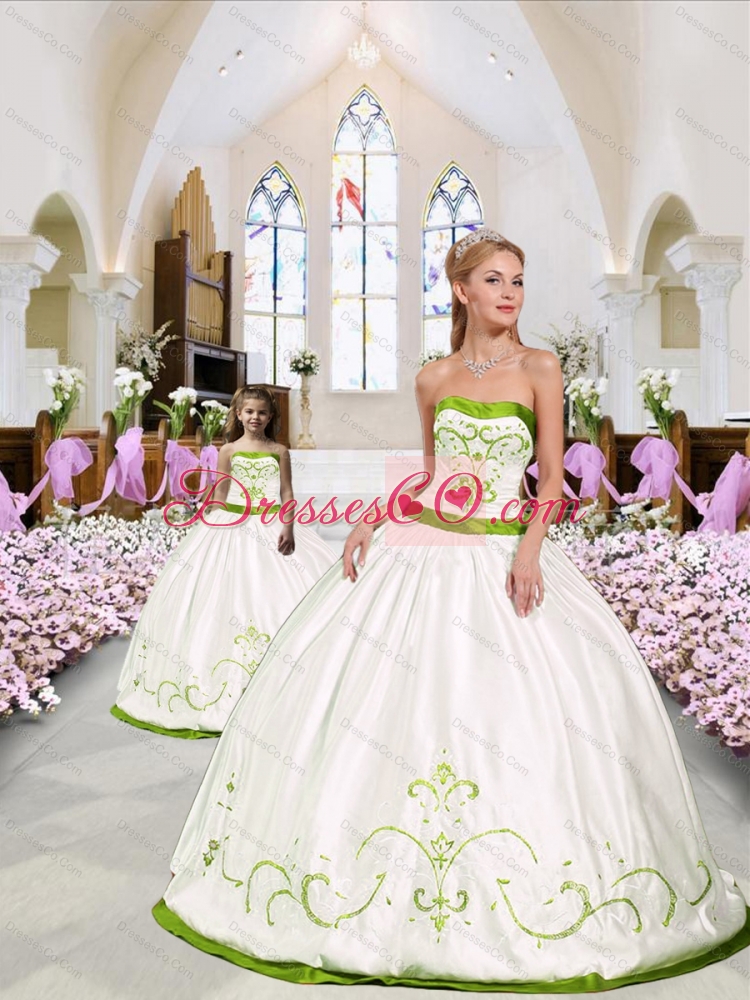 Custom Made White and Green Princesita Dress with Embroidery for
