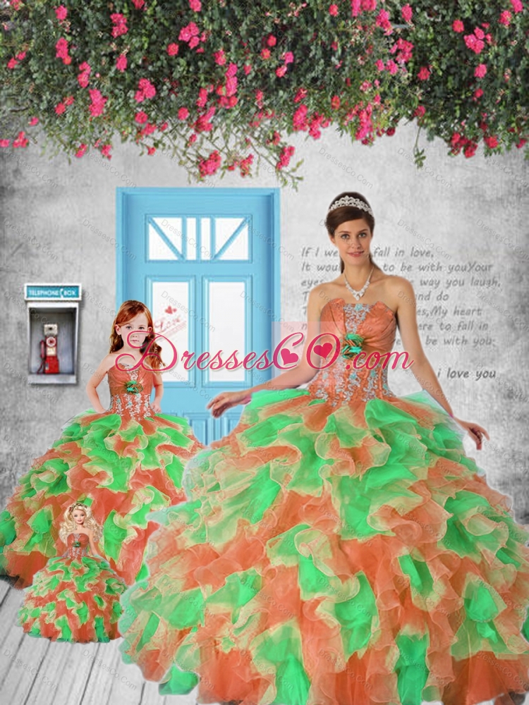 Exclusive Orange and Red Princesita Dress with Appliques and Ruffles for