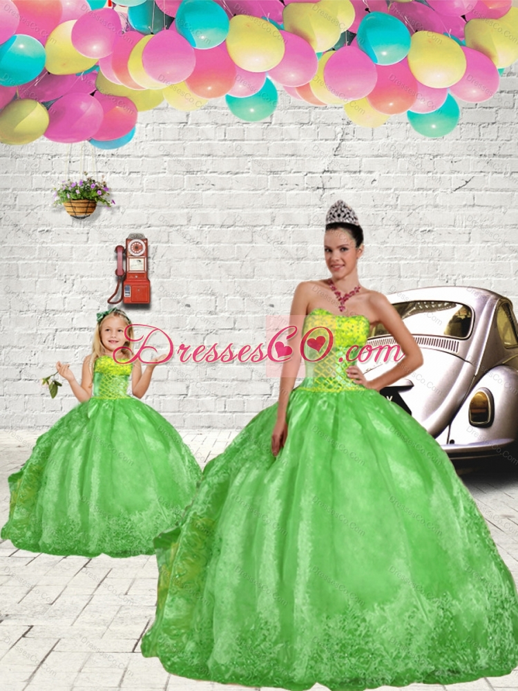 Fashionable Green Princesita Dress with Beading and Embroidery for