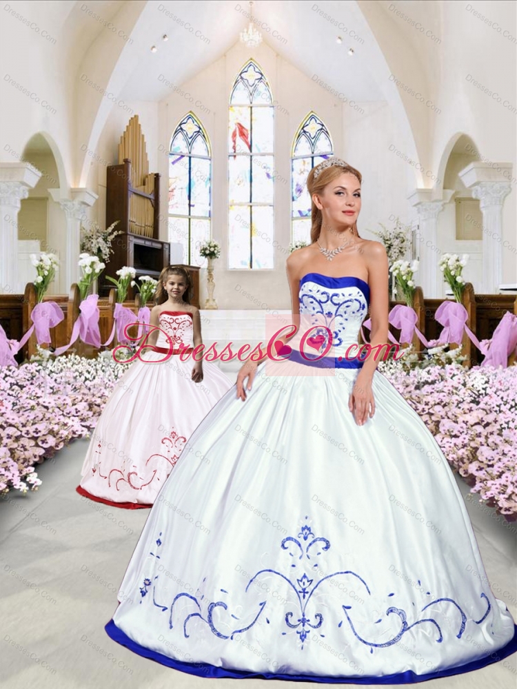 Luxurious Embroidery White and Royal Blue Princesita Dress for
